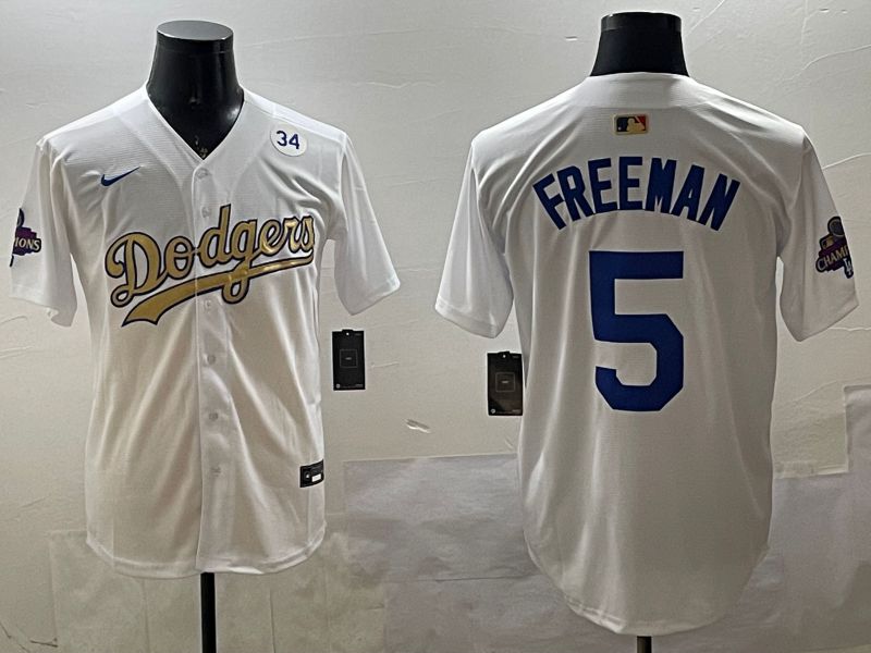 Men Los Angeles Dodgers #5 Freeman White Champion gold character 2025 Nike MLB Jersey style 33113->los angeles dodgers->MLB Jersey